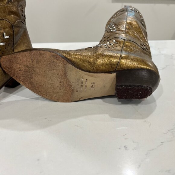 VTG LENNI Leather Low-Heel Western Boot Golden Color with Cut-Out Design 6.5 B - Picture 13 of 13